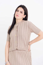 Conjunto Trançado Casaco e Mini Saia