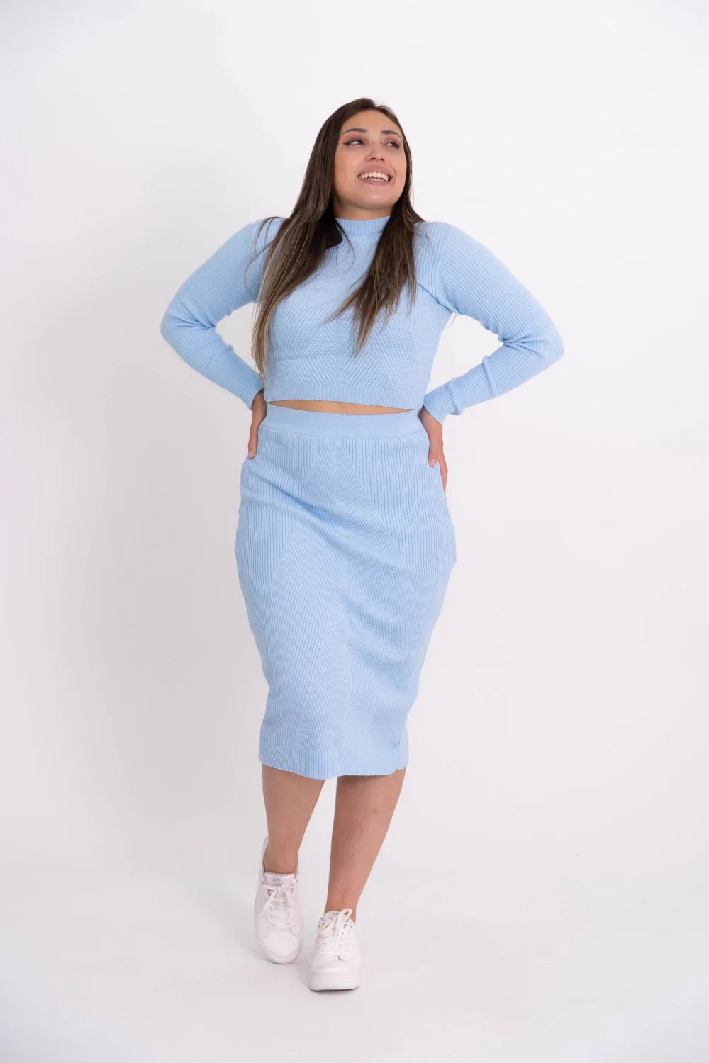 Conjunto Modal Saia Mid e Cropped Canelado