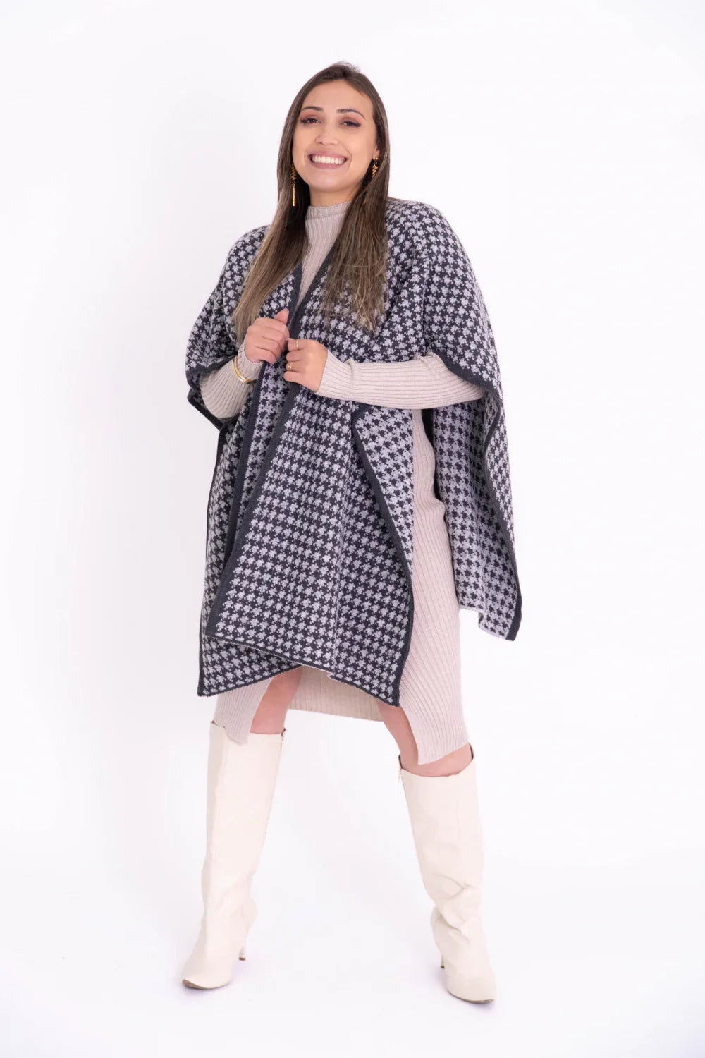 Poncho Feminino Pied-de-Poule