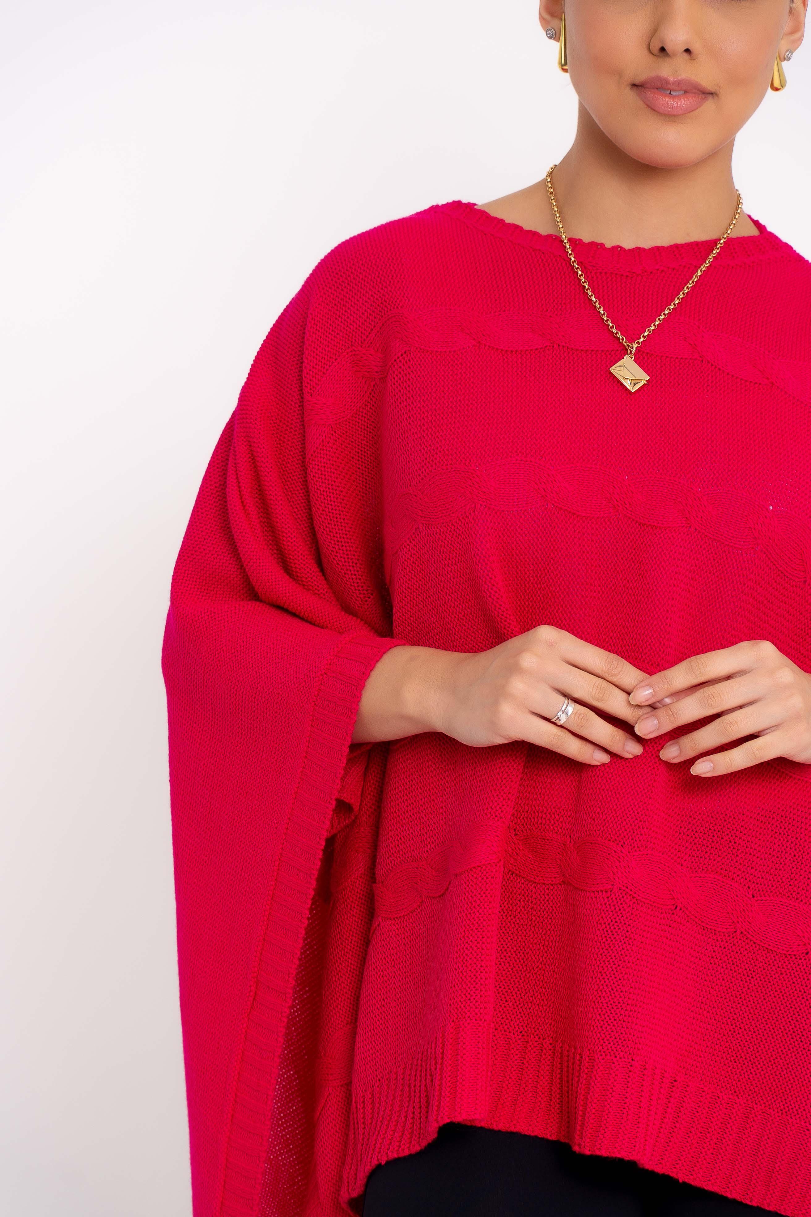 Poncho Quadrado com Trança Horizontal