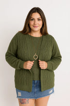 Conjunto Plus Size de Tricot Feminino com Blusa e Cardigan