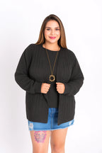 Conjunto Plus Size de Tricot Feminino com Blusa e Cardigan