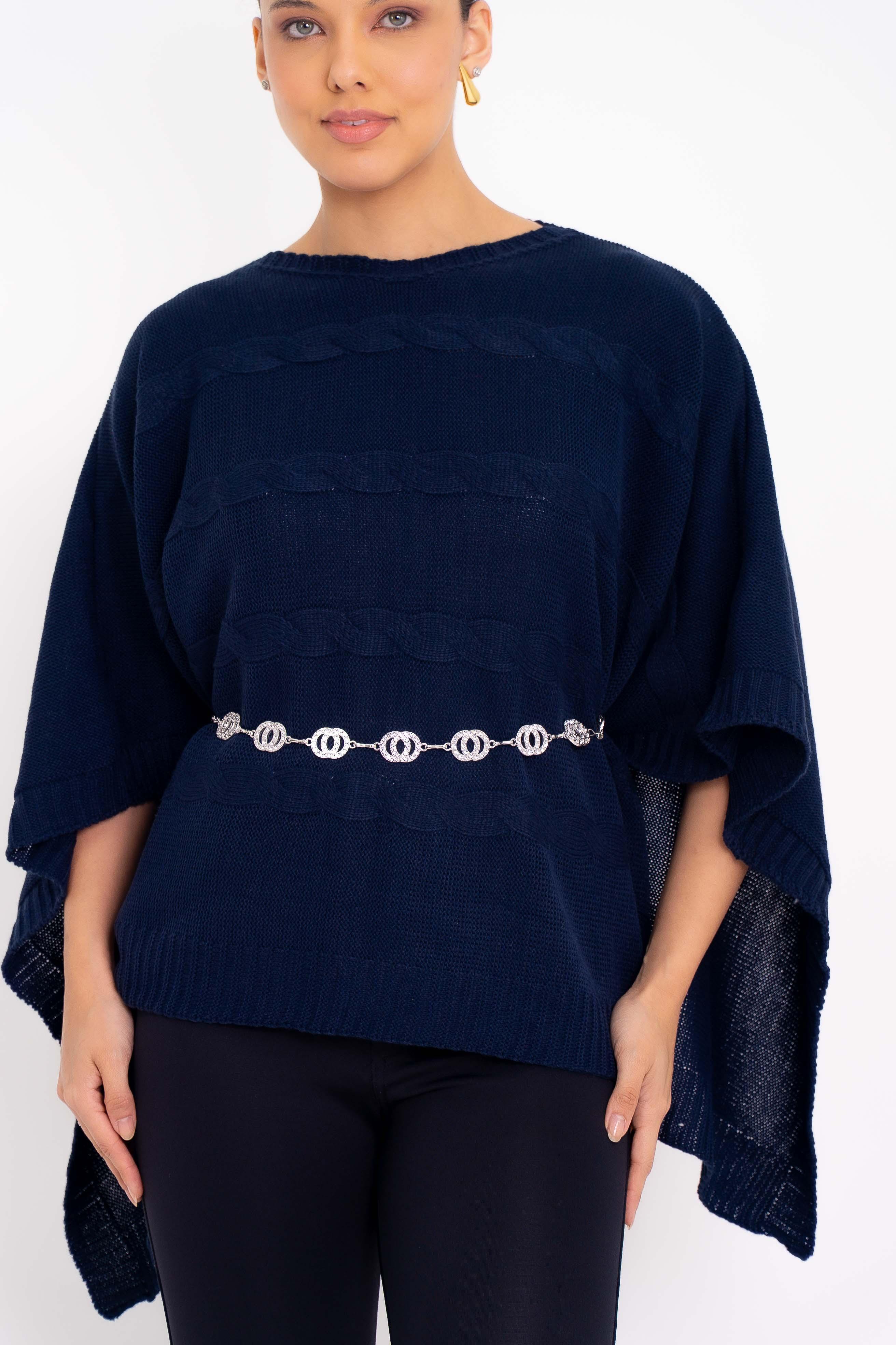 Poncho Quadrado com Trança Horizontal