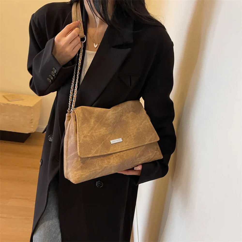 Elegante Bolsa Retro de Couro com Corrente para Mulheres