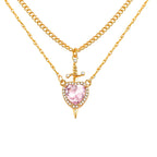 Colar Pingente Coração e Espada com Zircão Banhado a Ouro