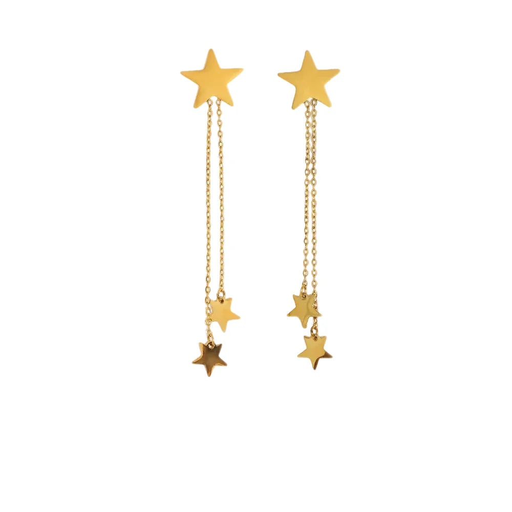 Brincos Estrela de Borla em Aço Inoxidável Banhado a Ouro