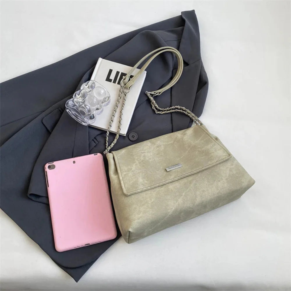 Elegante Bolsa Retro de Couro com Corrente para Mulheres