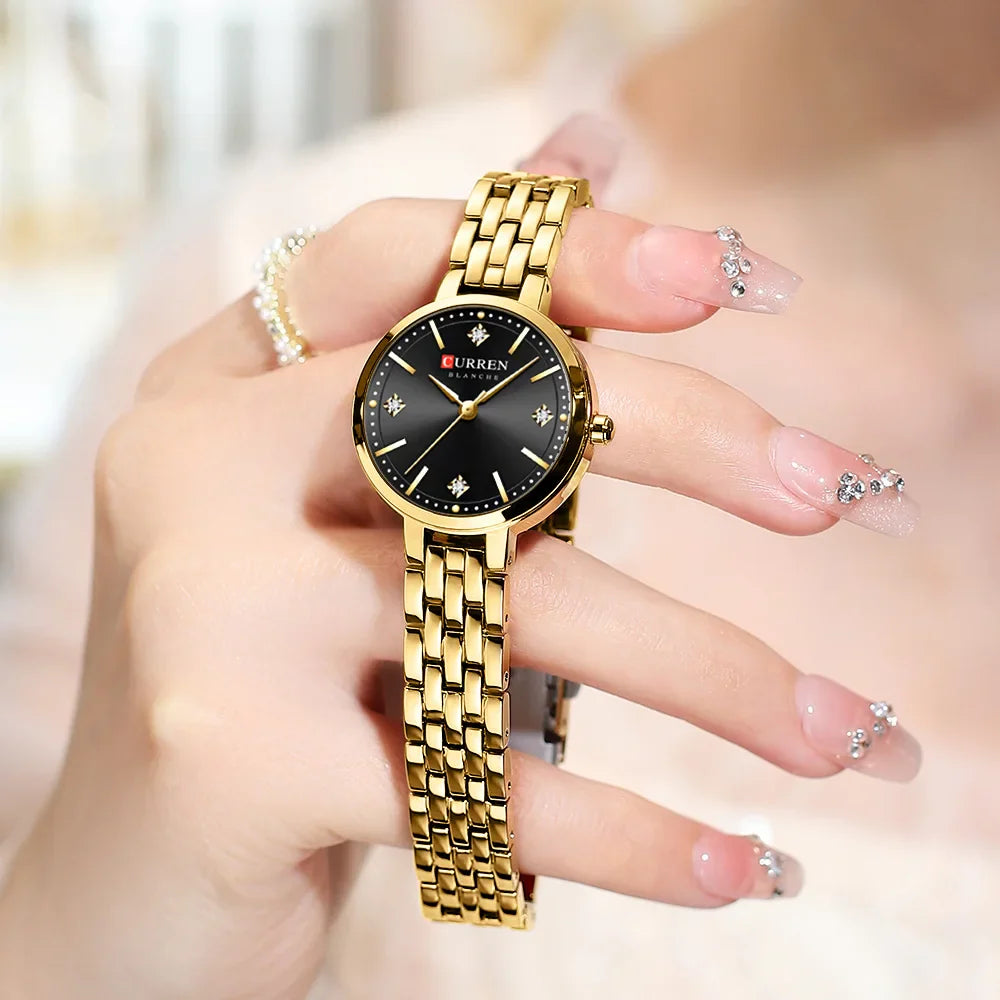 Relógio Feminino Curren Luxo Strass Aço Inoxidável