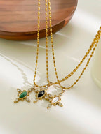 Colar Vintage Geométrico com Pedra Natural e Strass