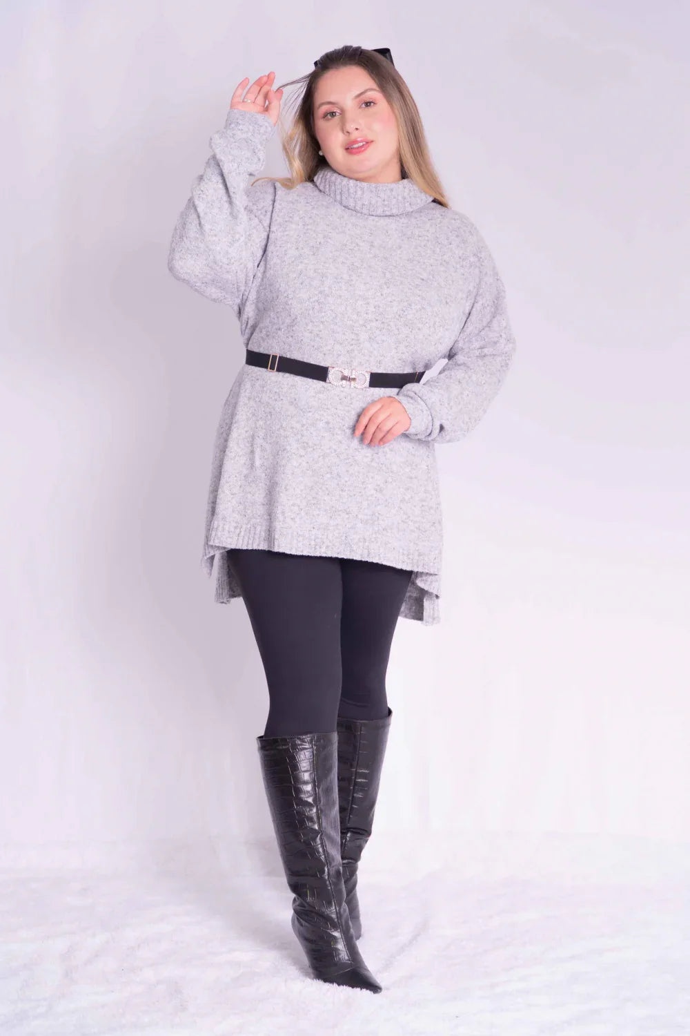 Poncho Mesclado Mousse Gola Rolê