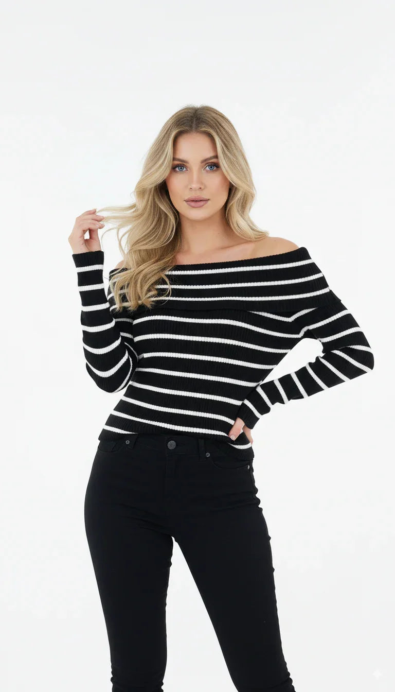 Blusa Ombro a Ombro Listrada