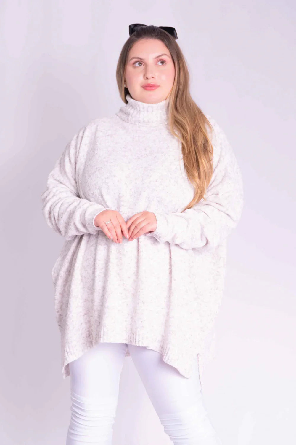 Poncho Mesclado Mousse Gola Rolê