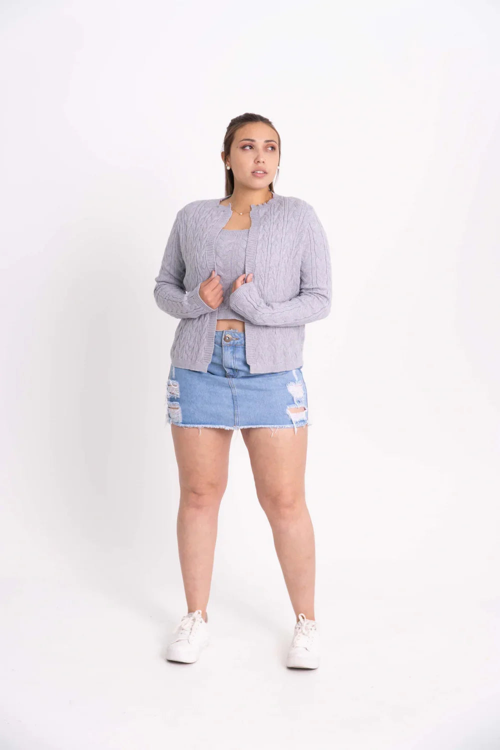 Conjunto Modal de Tricot com Cardigan e Cropped