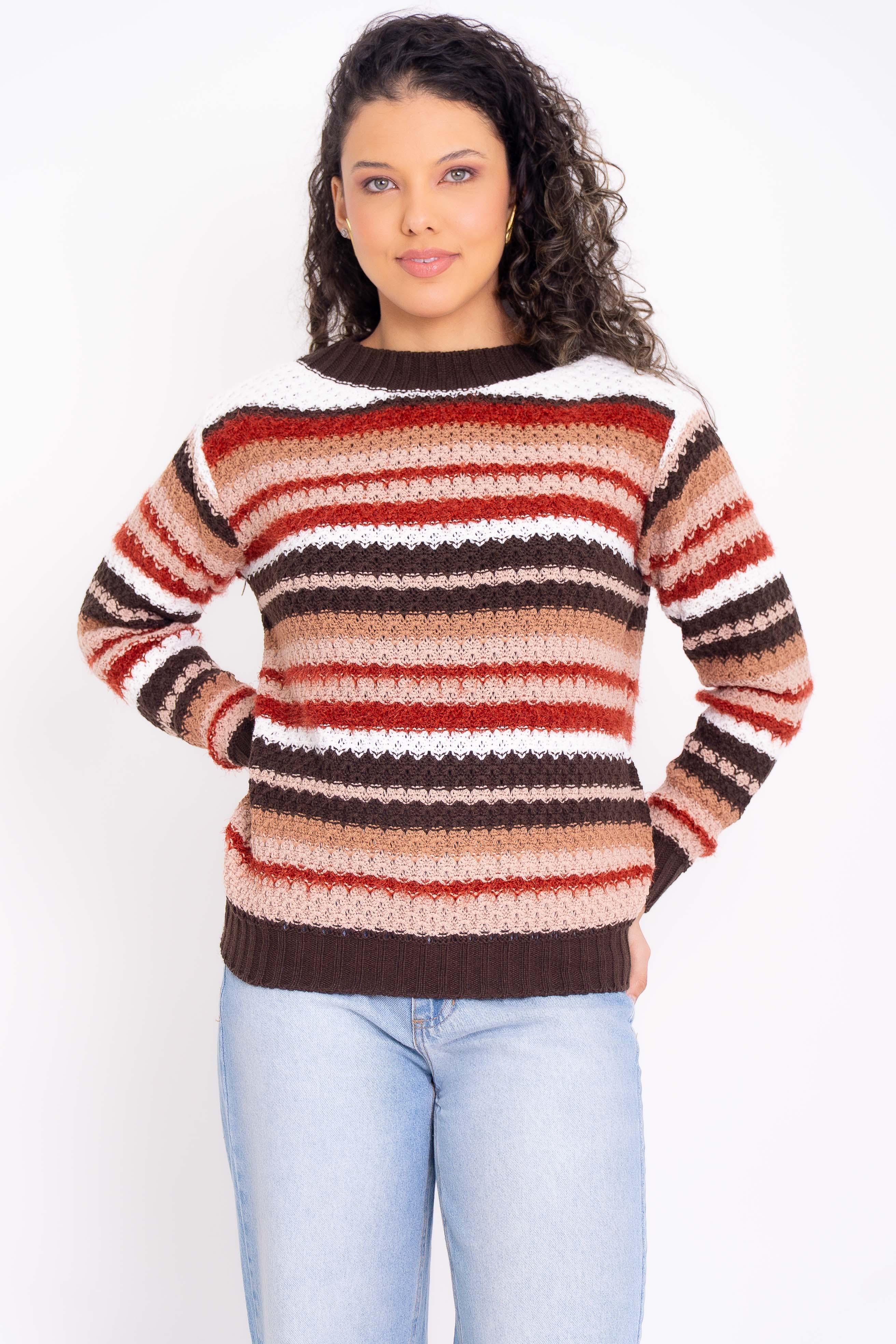 Blusa de Tricot Listrada com Angora