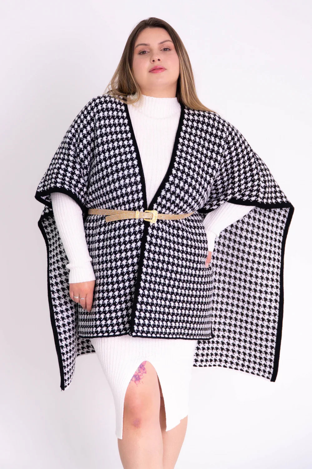 Poncho Feminino Pied-de-Poule