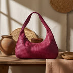 Bolsa Hobo Meia Lua em Couro Vegano Tecido Artesanal